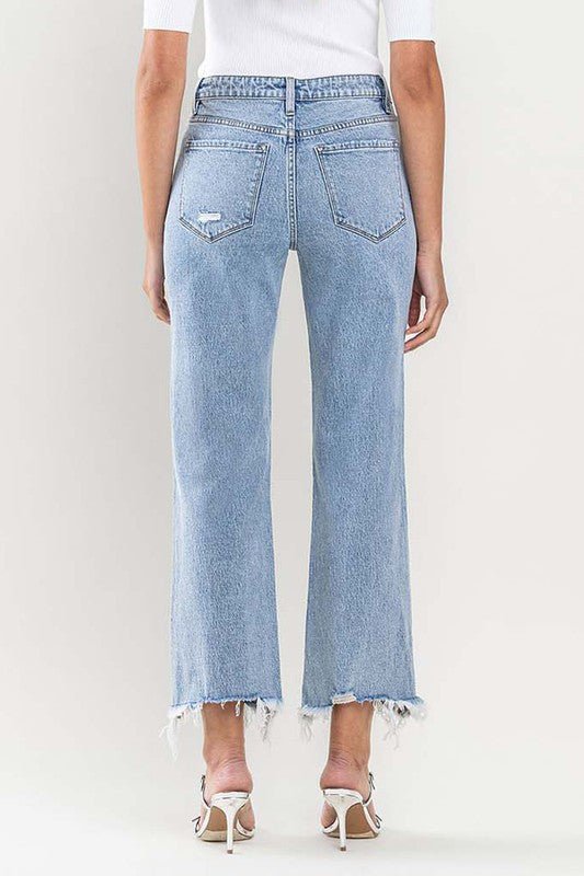 High Rise Distressed Hem Crop Dad Jeans - Coeur de la Mode