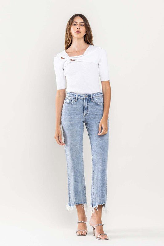 High Rise Distressed Hem Crop Dad Jeans - Coeur de la Mode