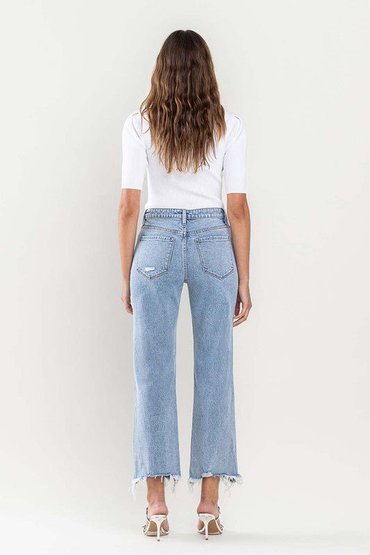 High Rise Distressed Hem Crop Dad Jeans - Coeur de la Mode
