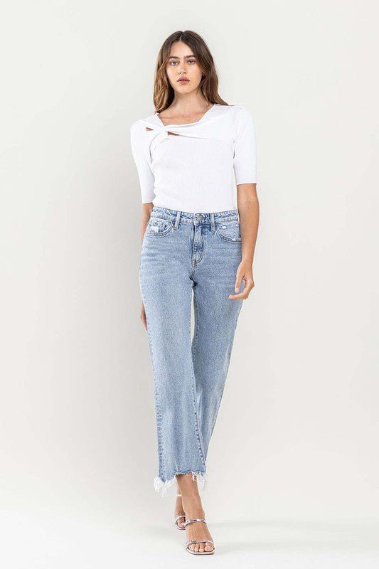 High Rise Distressed Hem Crop Dad Jeans - Coeur de la Mode