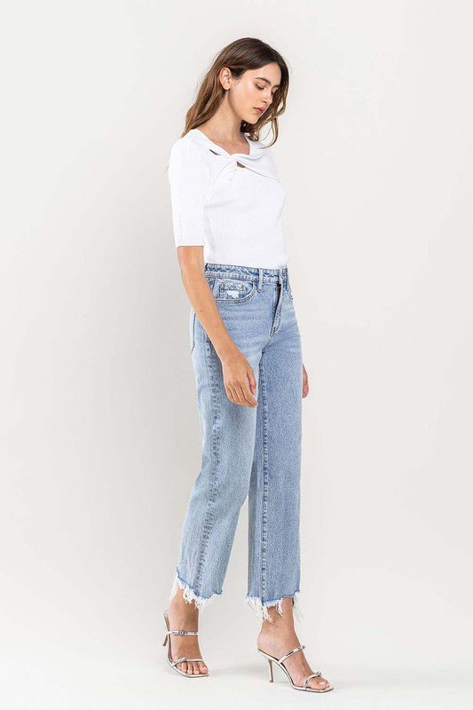 High Rise Distressed Hem Crop Dad Jeans - Coeur de la Mode