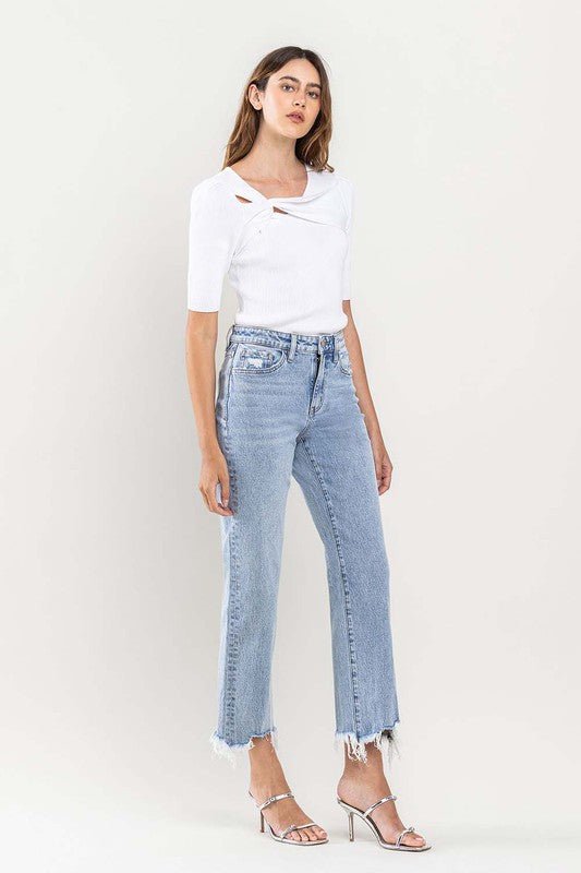 High Rise Distressed Hem Crop Dad Jeans - Coeur de la Mode