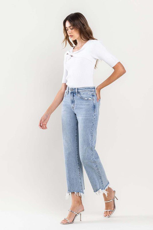 High Rise Distressed Hem Crop Dad Jeans - Coeur de la Mode