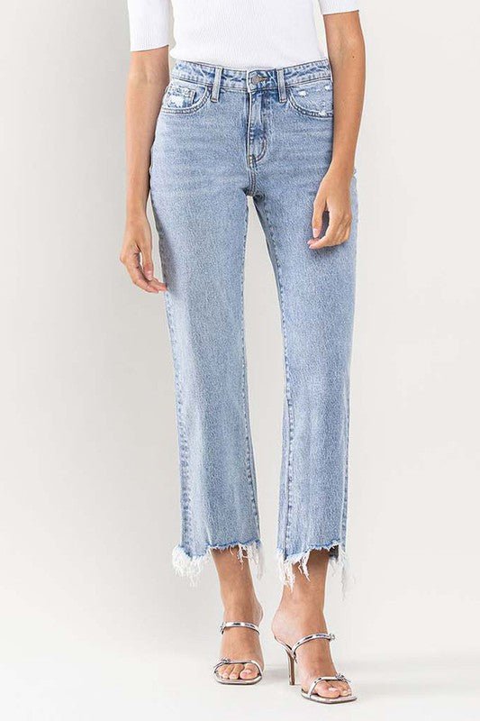 High Rise Distressed Hem Crop Dad Jeans - Coeur de la Mode