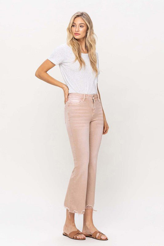 High Rise Distressed Hem Crop Flare Jeans - Coeur de la Mode