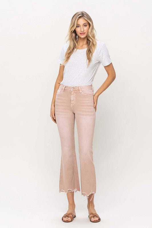 High Rise Distressed Hem Crop Flare Jeans - Coeur de la Mode