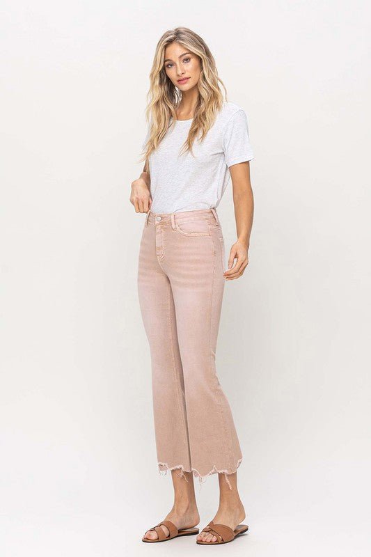 High Rise Distressed Hem Crop Flare Jeans - Coeur de la Mode