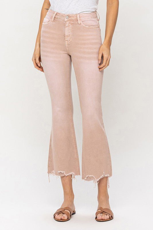 High Rise Distressed Hem Crop Flare Jeans - Coeur de la Mode