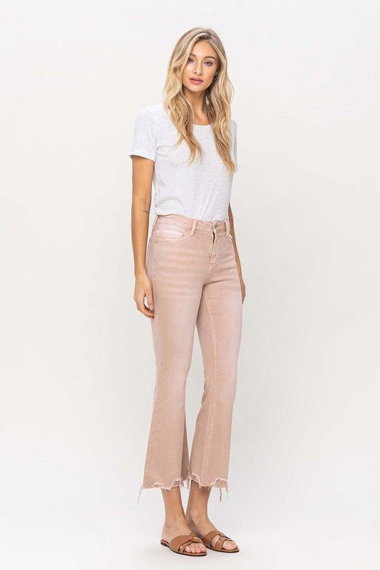 High Rise Distressed Hem Crop Flare Jeans - Coeur de la Mode