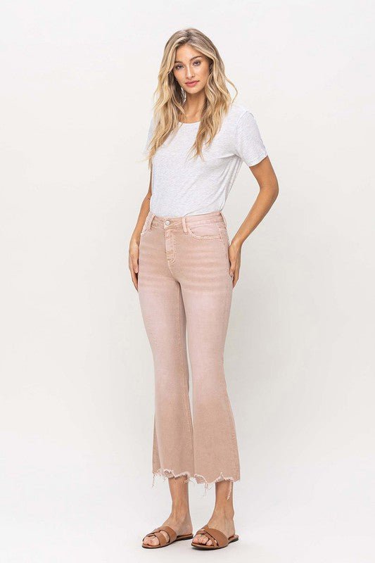 High Rise Distressed Hem Crop Flare Jeans - Coeur de la Mode