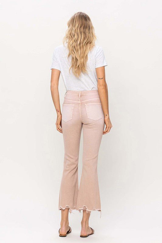 High Rise Distressed Hem Crop Flare Jeans - Coeur de la Mode