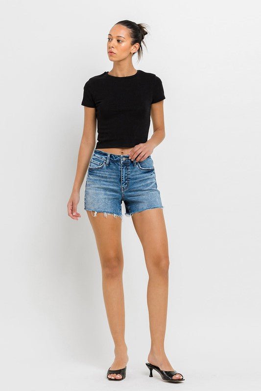 High Rise Raw Hem Denim Shorts - Coeur de la Mode