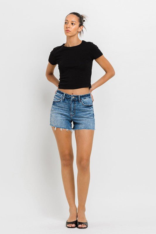 High Rise Raw Hem Denim Shorts - Coeur de la Mode