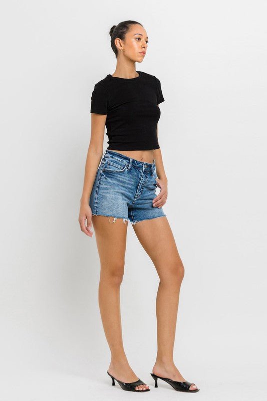 High Rise Raw Hem Denim Shorts - Coeur de la Mode