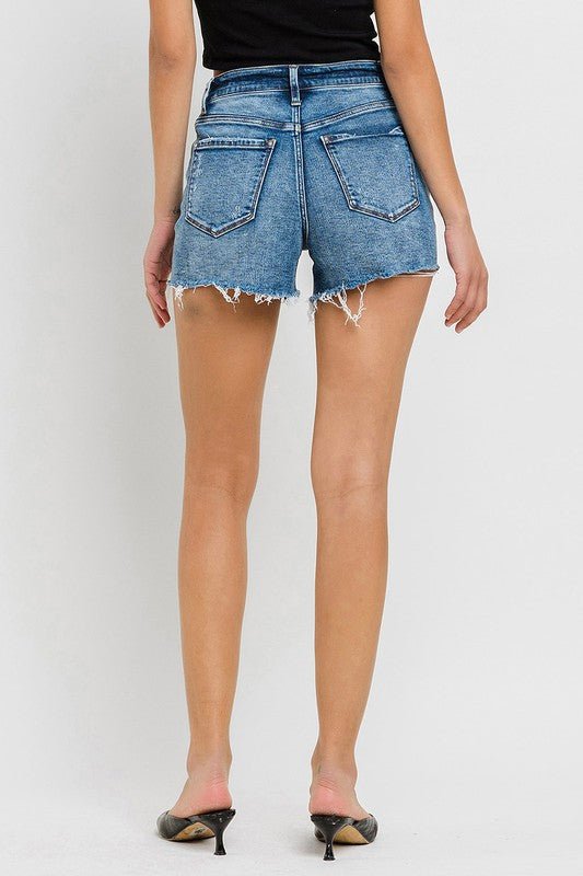 High Rise Raw Hem Denim Shorts - Coeur de la Mode