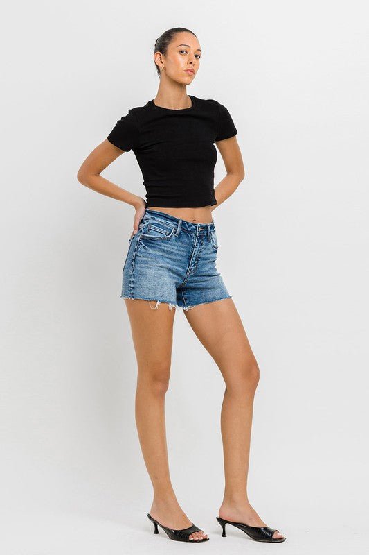 High Rise Raw Hem Denim Shorts - Coeur de la Mode