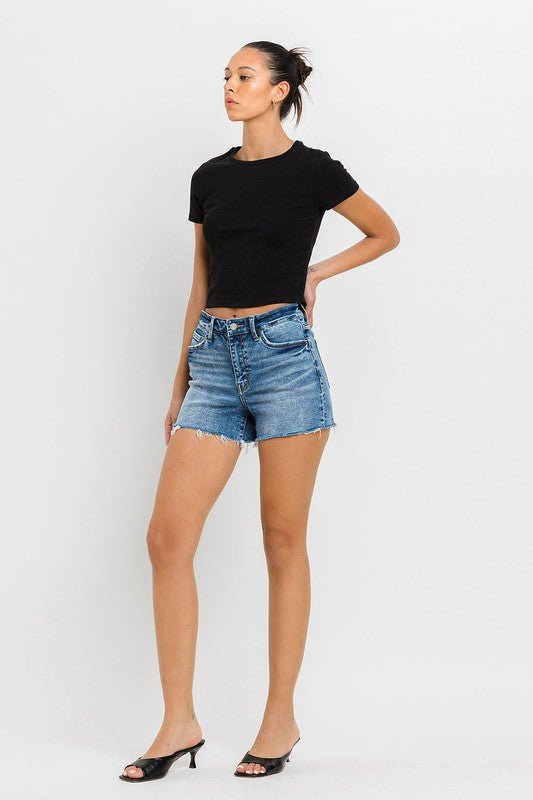 High Rise Raw Hem Denim Shorts - Coeur de la Mode