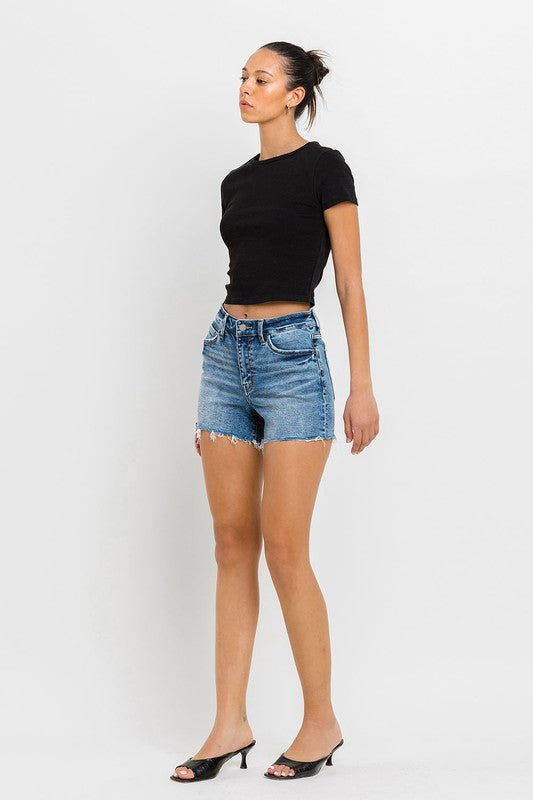 High Rise Raw Hem Denim Shorts - Coeur de la Mode