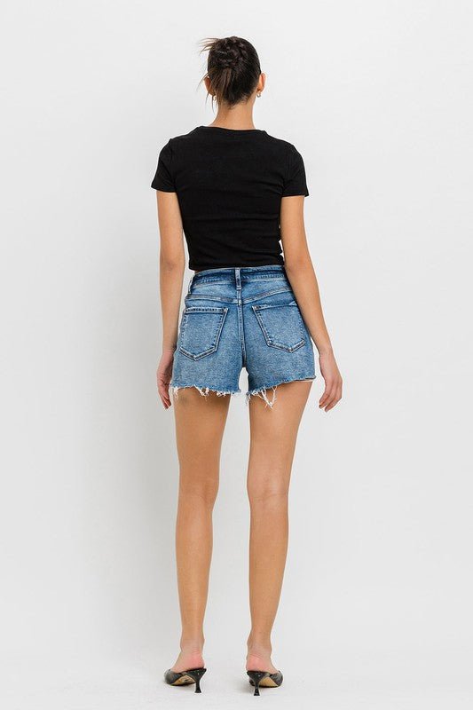 High Rise Raw Hem Denim Shorts - Coeur de la Mode