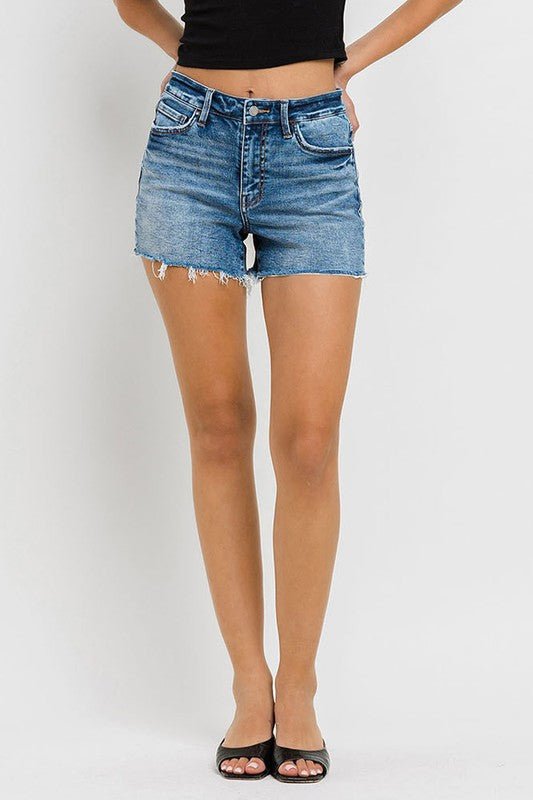 High Rise Raw Hem Denim Shorts - Coeur de la Mode