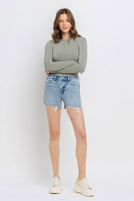 High Rise Raw Hem Shorts - Coeur de la Mode