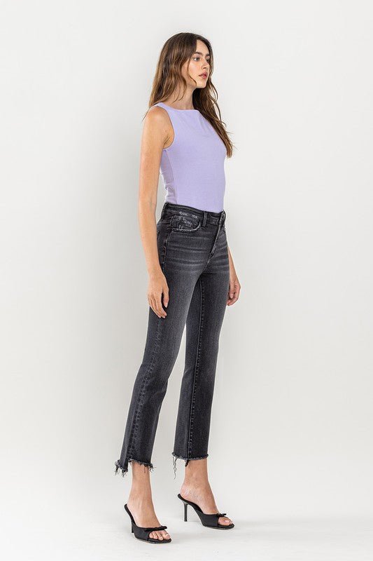 High Rise Raw Step Hem Crop Flare Jeans - Coeur de la Mode