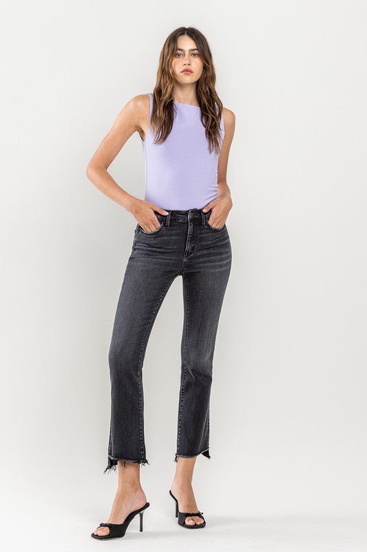 High Rise Raw Step Hem Crop Flare Jeans - Coeur de la Mode