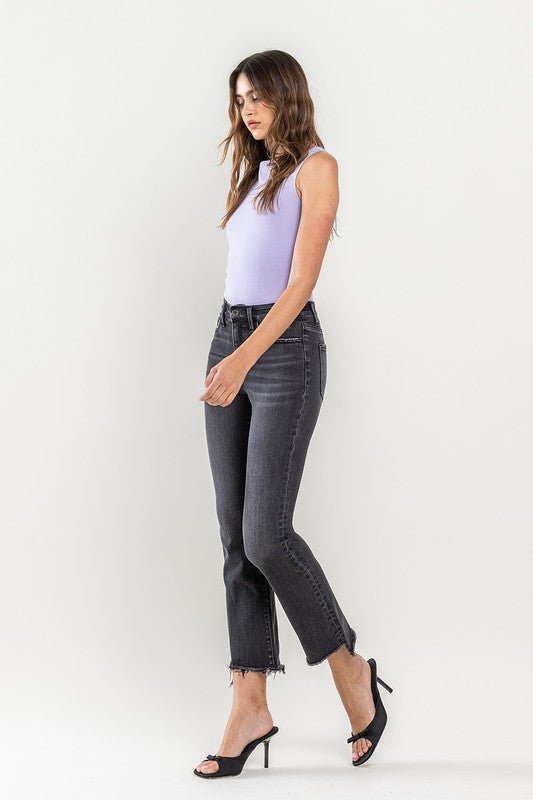 High Rise Raw Step Hem Crop Flare Jeans - Coeur de la Mode