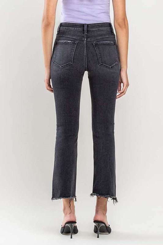 High Rise Raw Step Hem Crop Flare Jeans - Coeur de la Mode