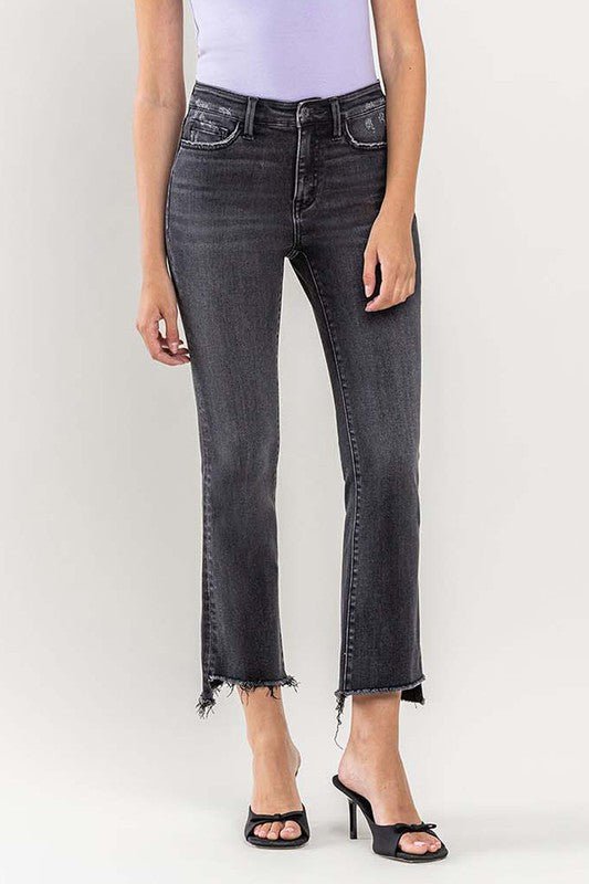 High Rise Raw Step Hem Crop Flare Jeans - Coeur de la Mode