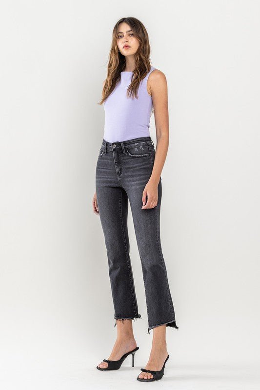 High Rise Raw Step Hem Crop Flare Jeans - Coeur de la Mode