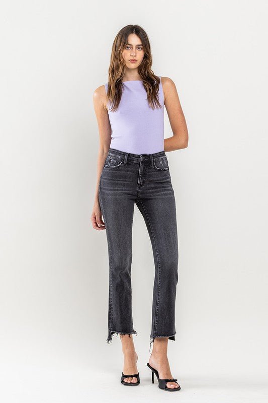 High Rise Raw Step Hem Crop Flare Jeans - Coeur de la Mode