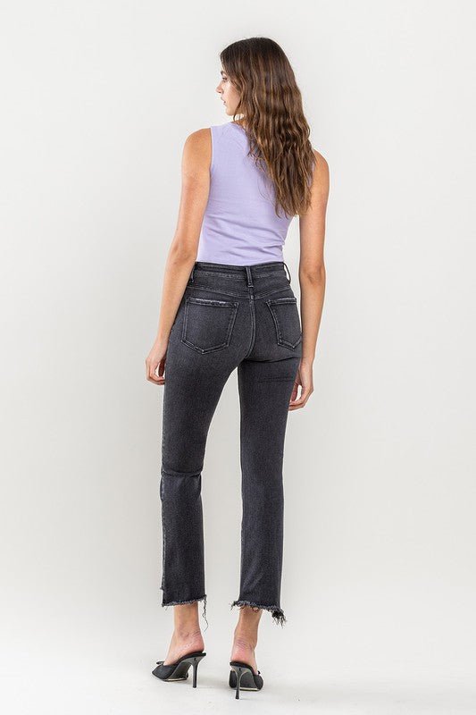 High Rise Raw Step Hem Crop Flare Jeans - Coeur de la Mode