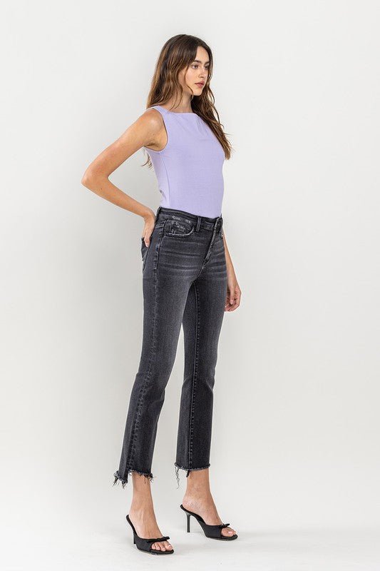 High Rise Raw Step Hem Crop Flare Jeans - Coeur de la Mode