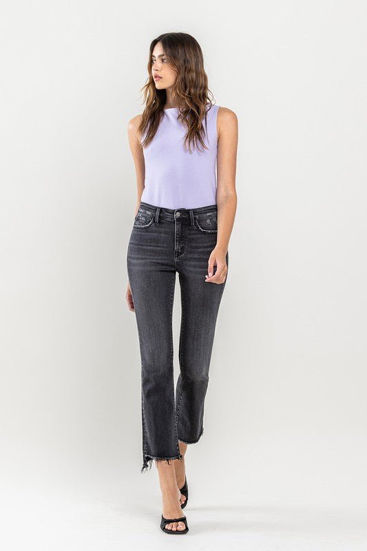 High Rise Raw Step Hem Crop Flare Jeans - Coeur de la Mode