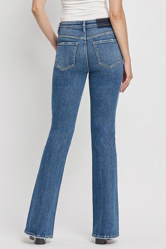 High Rise Slant Hem Flare Jeans - Coeur de la Mode