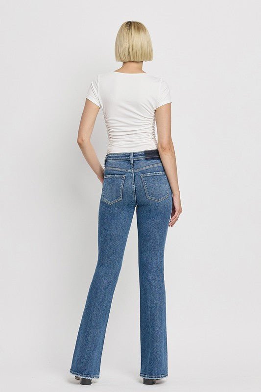 High Rise Slant Hem Flare Jeans - Coeur de la Mode