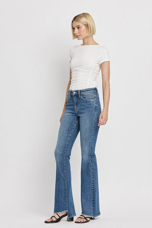 High Rise Slant Hem Flare Jeans - Coeur de la Mode