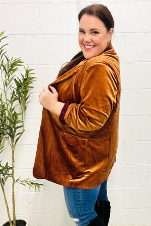 Holiday Stunner Rust Velvet Lapel Blazer - Coeur de la Mode