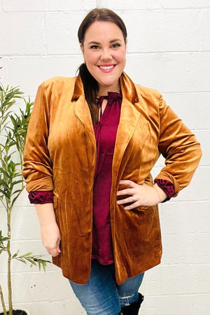 Holiday Stunner Rust Velvet Lapel Blazer - Coeur de la Mode