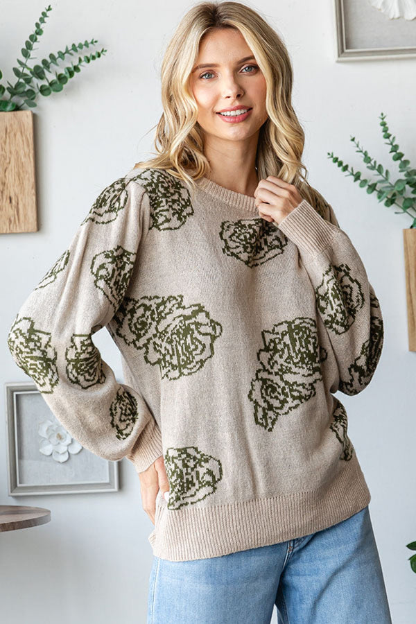 One Wild Rose Olive Cozy Sweater