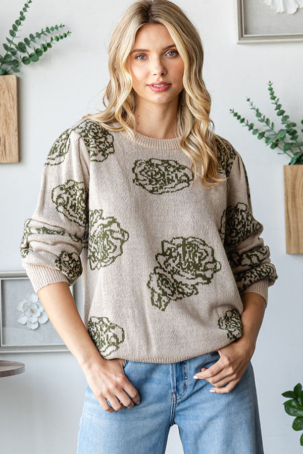 One Wild Rose Olive Cozy Sweater