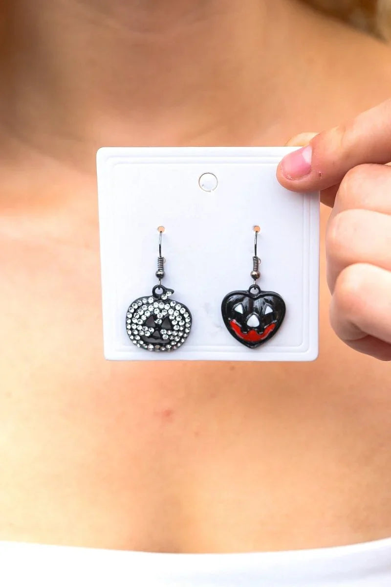 Jack-O-Lantern Mismatch Rhinestone Earrings - Coeur de la Mode