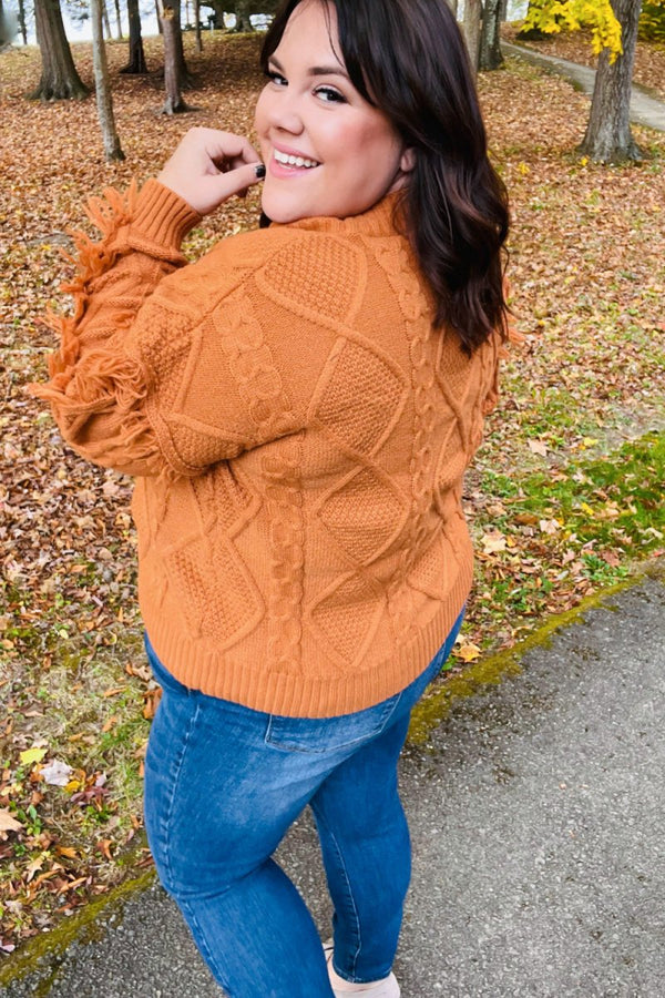 Joyful Days Rust Cable Knit Tassel Fringe Sweater - Coeur de la Mode