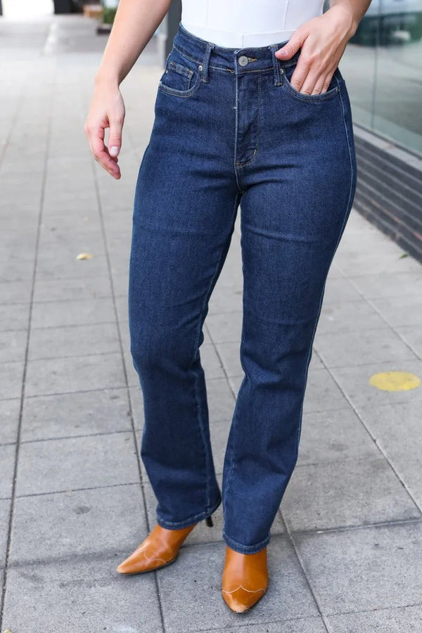 Judy Blue Dark Wash High Waisted Straight Fit Jeans - Coeur de la Mode