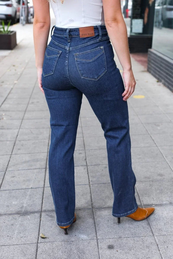 Judy Blue Dark Wash High Waisted Straight Fit Jeans - Coeur de la Mode