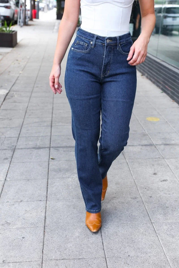 Judy Blue Dark Wash High Waisted Straight Fit Jeans - Coeur de la Mode