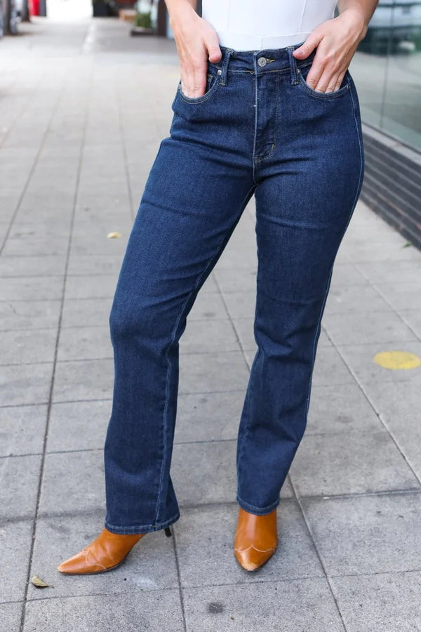 Judy Blue Dark Wash High Waisted Straight Fit Jeans - Coeur de la Mode
