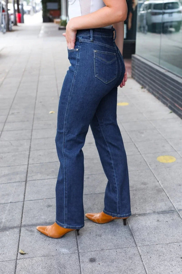 Judy Blue Dark Wash High Waisted Straight Fit Jeans - Coeur de la Mode