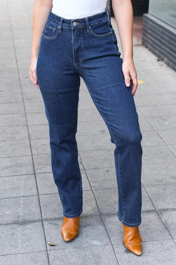 Judy Blue Dark Wash High Waisted Straight Fit Jeans - Coeur de la Mode